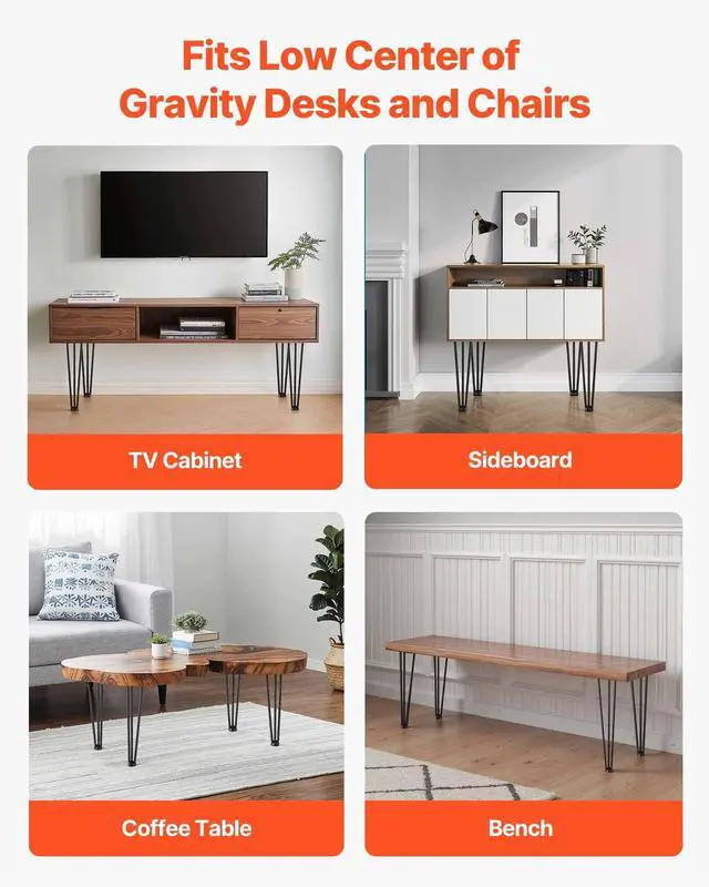 Alt view image 7 of 7 - Hairpin Table Legs 20" Black Set of 4 Desk Legs 880lbs Load Capacity (Each 220lbs) Hairpin Desk Legs 3 Rods for Bench Desk Dining End Table Chairs Carbon Steel DIY Heavy Duty Furniture Legs