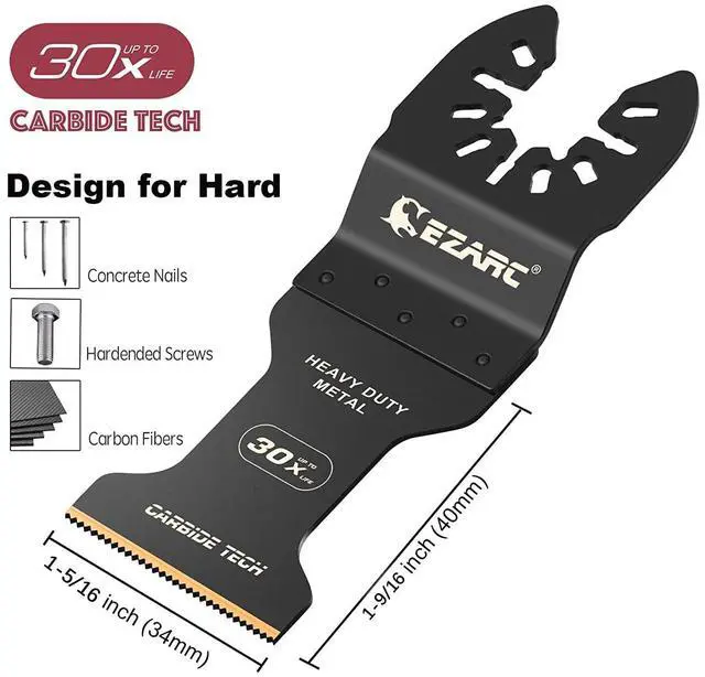 Alt view image 2 of 7 - Carbide Oscillating Saw Blades, Multitool Blades Quick Release for Hard Material, Hardened Metal, Nails, Bolts and Screws, 3-Pack