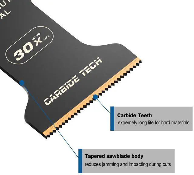 Alt view image 3 of 7 - Carbide Oscillating Saw Blades, Multitool Blades Quick Release for Hard Material, Hardened Metal, Nails, Bolts and Screws, 3-Pack