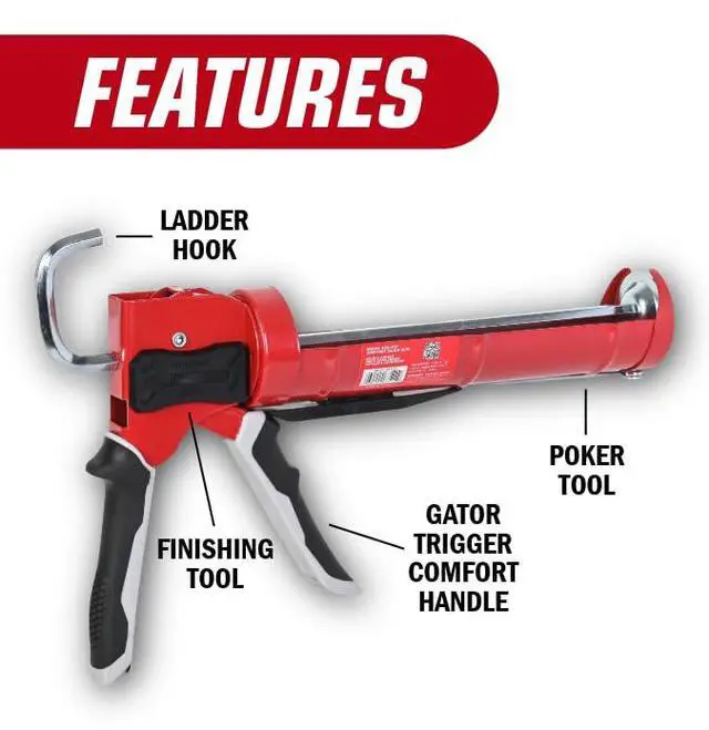 Alt view image 6 of 7 - 930-GTD Drip-Free Smooth Hex Rod Cradle Caulking Gun with Gator Trigger Comfort Grip, 1/10 Gallon Cartridge, 10:1 Thrust Ratio