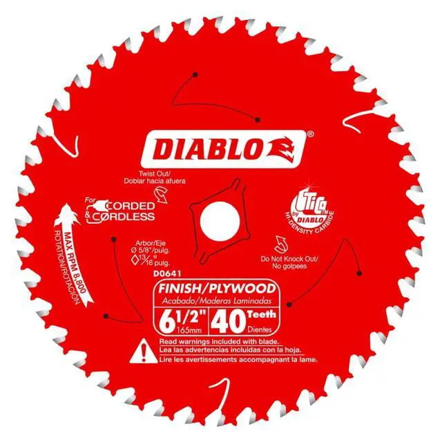 Main image of Finish Trim Saw Blade - 6-1/2" Dia, 40-Teeth, 5/8" Arbor | for Wood Cutting, High-Performance, Tico Carbide -.059" Kerf, 10000 Max RPM - D0641X