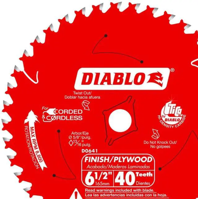 Alt view image 3 of 4 - Finish Trim Saw Blade - 6-1/2" Dia, 40-Teeth, 5/8" Arbor | for Wood Cutting, High-Performance, Tico Carbide -.059" Kerf, 10000 Max RPM - D0641X