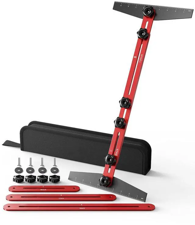 Main image of Stair Tread Template Tool, 8" to 60"Jig, Adjustable for Measuring | 360° Adjustable Angle, 0.16in Thickness, CNC Anodized Surface, Laser Scale, Precise Measuring Tool for Stairs, Floor, Cabinet