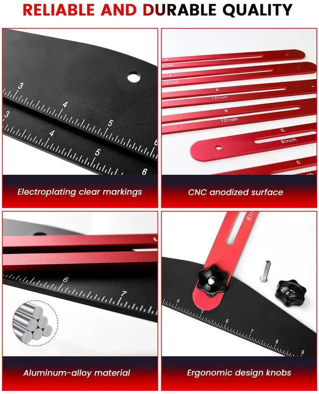 Alt view image 4 of 6 - Stair Tread Template Tool, 8" to 60"Jig, Adjustable for Measuring | 360° Adjustable Angle, 0.16in Thickness, CNC Anodized Surface, Laser Scale, Precise Measuring Tool for Stairs, Floor, Cabinet