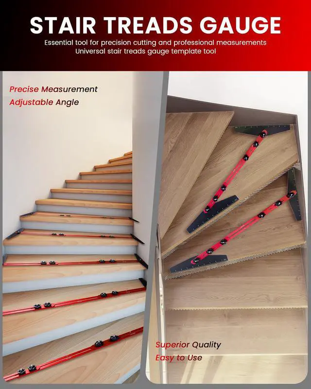 Alt view image 5 of 6 - Stair Tread Template Tool, 8" to 60"Jig, Adjustable for Measuring | 360° Adjustable Angle, 0.16in Thickness, CNC Anodized Surface, Laser Scale, Precise Measuring Tool for Stairs, Floor, Cabinet