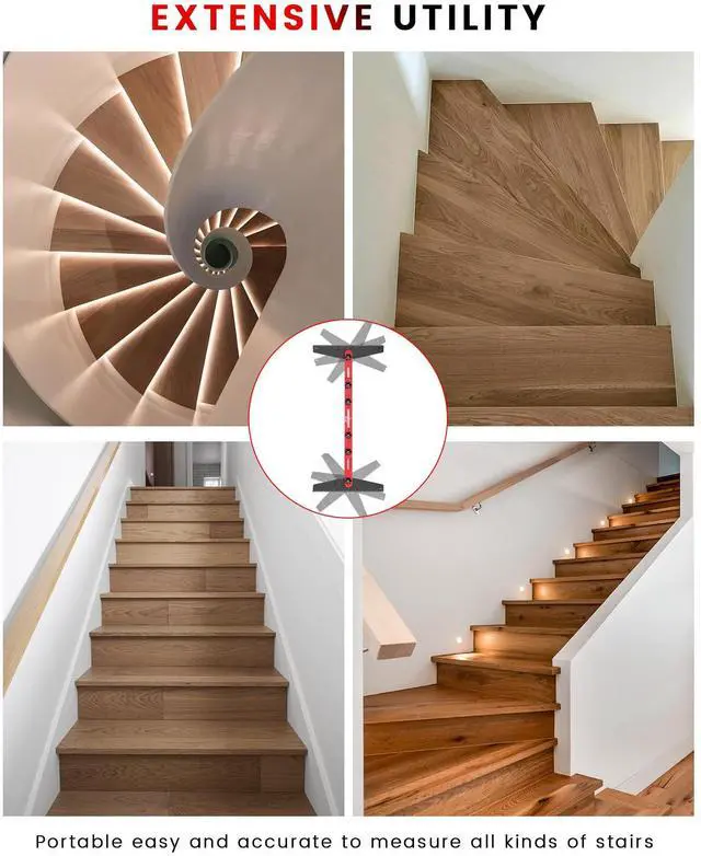 Alt view image 6 of 6 - Stair Tread Template Tool, 8" to 60"Jig, Adjustable for Measuring | 360° Adjustable Angle, 0.16in Thickness, CNC Anodized Surface, Laser Scale, Precise Measuring Tool for Stairs, Floor, Cabinet