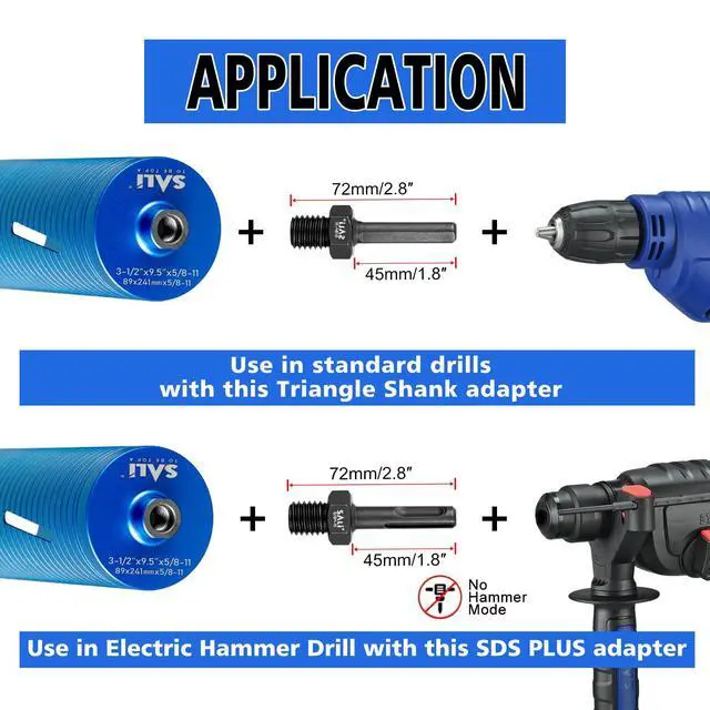 Alt view image 5 of 7 - Diamond Core Drill Bits 2" Diameter 10"/254mm Drilling Depth 5/8-11" Thread Core Bit Turbo Laser-Welded Segments for Cured Concrete with, Brick, Block, Masonry, with Two Adapters