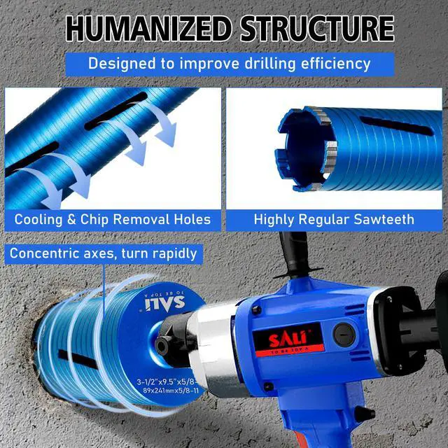 Alt view image 7 of 7 - Diamond Core Drill Bits 2" Diameter 10"/254mm Drilling Depth 5/8-11" Thread Core Bit Turbo Laser-Welded Segments for Cured Concrete with, Brick, Block, Masonry, with Two Adapters