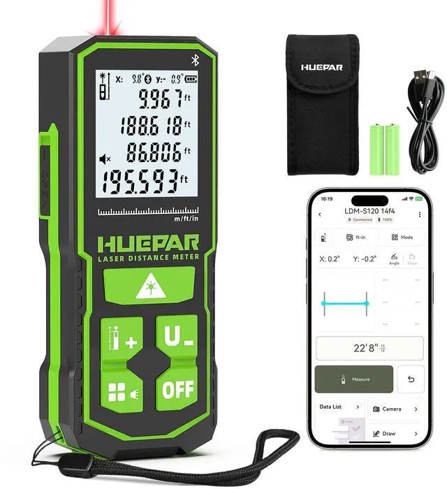 Main image of 200Ft Bluetooth Laser Measuring Tool S60-BT, APP Control, Rechargeable USB-C Laser Distance Meter, ±1/16" High Accuracy, Angle Sensor, IP54, for Distance/Area/Volume, Gifts for Men