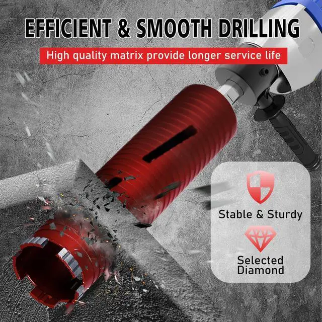 Alt view image 7 of 7 - Diamond Core Drill Bits 2 1/2" Diameter 10"/254mm Drilling Depth 5/8-11" Thread Core Bit Turbo Laser-Welded Segments for Cured Concrete with Brick Block Masonry with Two AdaptersRed