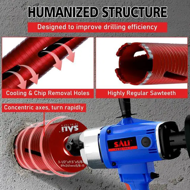 Alt view image 6 of 7 - Diamond Core Drill Bits 2 1/2" Diameter 10"/254mm Drilling Depth 5/8-11" Thread Core Bit Turbo Laser-Welded Segments for Cured Concrete with Brick Block Masonry with Two AdaptersRed