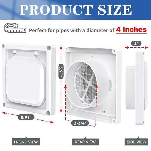 Alt view image 2 of 7 - Dryer Vent Cover Outside 4 inch, Magnetic Door Design, Durable Airflow Vent with Lint Trap Screen, Thickened Material, 6 inch x 6 inch Size, White