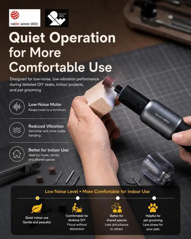 Alt view image 3 of 6 - Cordless Rotary Tool Kit, 5-Speed for 3D Printer Sanding & DIY | Strong Motor Engraving Pen, 5000-25000RPM, LED Light, UBS-C, 35-in-1 Storage Bag for Polishing, Drilling, Carving, Cutting