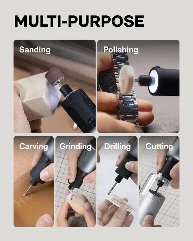 Alt view image 6 of 6 - Cordless Rotary Tool Kit, 5-Speed for 3D Printer Sanding & DIY | Strong Motor Engraving Pen, 5000-25000RPM, LED Light, UBS-C, 35-in-1 Storage Bag for Polishing, Drilling, Carving, Cutting