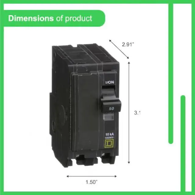 Alt view image 6 of 7 - Genuine Square D QO250 Circuit Breaker Kit, 50 Amp (50A) Double Pole (2 Pole), 120/240V AC, 10kAIC, Plug-in Mount for QO Load Centers & Panels, Visi-Trip Indicator, New Replacement