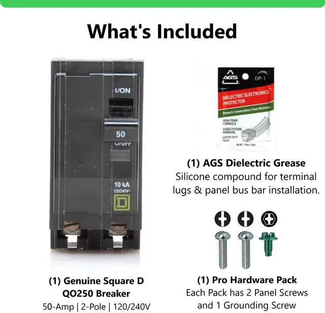 Alt view image 5 of 7 - Genuine Square D QO250 Circuit Breaker Kit, 50 Amp (50A) Double Pole (2 Pole), 120/240V AC, 10kAIC, Plug-in Mount for QO Load Centers & Panels, Visi-Trip Indicator, New Replacement