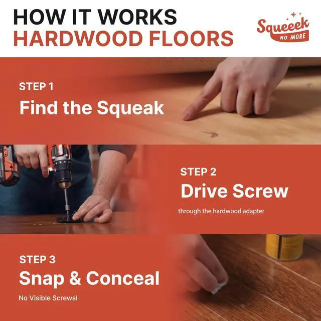 Alt view image 7 of 7 - Squeaky Floor Repair Kit for Hardwood, Carpet, Vinyl & Linoleum Complete Floor Squeak Repair Kit Includes Joist Finder Drill Bits, Tripod Fixture and 50 Counter-snap Screws