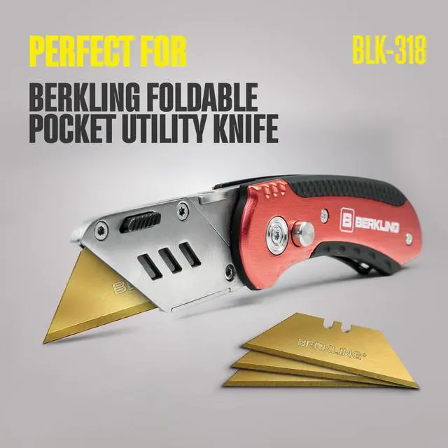 Alt view image 7 of 7 - Berkling 50-Pack Titanium Plated Utility Blades, SK2H Steel, 3x Sharper | 5x More Durable & 3x Sharper Than SK5, Full Titanium-Plated, Rust-Proof, Includes Easy-Use Dispenser, Universal T-Shape Fit