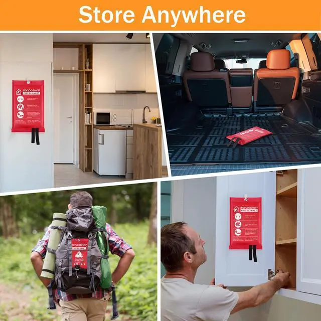 Alt view image 4 of 7 - Fire Blankets Emergency for Kitchen Home - Emergency Fire Retardant Blanket for Home Fireproof Blanket for Camping, Grill, Car, Office, Warehouse, School, Picnic, Fireplace