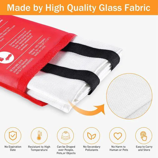 Alt view image 6 of 7 - Fire Blankets Emergency for Kitchen Home - Emergency Fire Retardant Blanket for Home Fireproof Blanket for Camping, Grill, Car, Office, Warehouse, School, Picnic, Fireplace