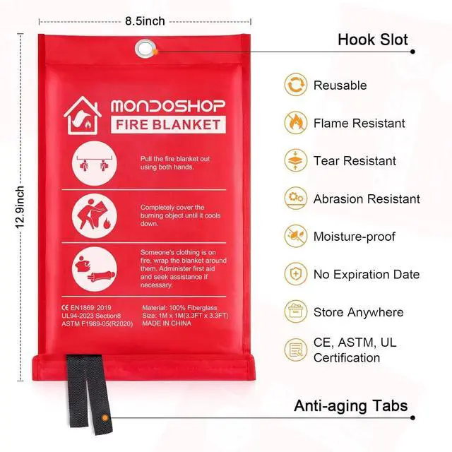 Alt view image 7 of 7 - Fire Blankets Emergency for Kitchen Home - Emergency Fire Retardant Blanket for Home Fireproof Blanket for Camping, Grill, Car, Office, Warehouse, School, Picnic, Fireplace