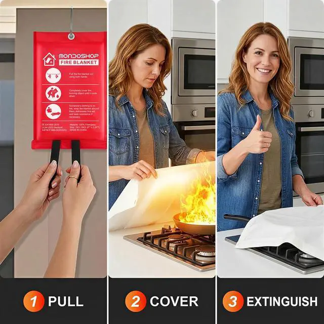 Alt view image 2 of 7 - Fire Blankets Emergency for Kitchen Home - Emergency Fire Retardant Blanket for Home Fireproof Blanket for Camping, Grill, Car, Office, Warehouse, School, Picnic, Fireplace