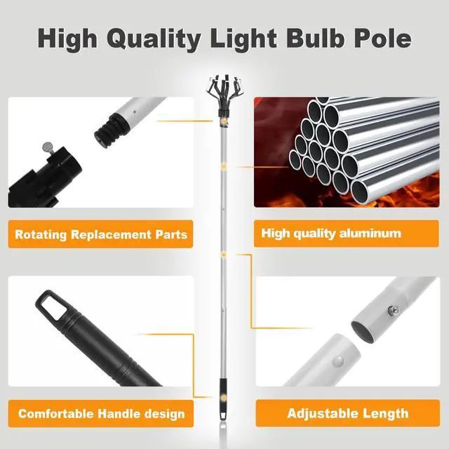 Alt view image 4 of 6 - 12FT Light Bulb Changer for High Ceilings with Suction Cup & 3 Baskets Cage | High Reach Light Bulb Removal Tools for Recessed Lights and Standard Bulbs, Aluminum Extension Pole