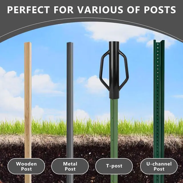 Alt view image 5 of 7 - Fence Post Driver T Post Driver with Handle Metal Pounder Rammer for U Channel Wooden Fence 8LB