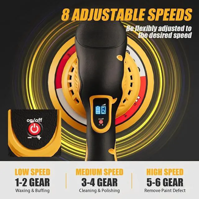 Alt view image 3 of 7 - Car Detailing and Polishing Compatible with Dewalt 20V Battery, 5500 RPM Dual-Action Polisher with 8 Variable Speeds -Battery Not Included