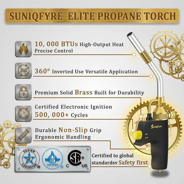 Alt view image 2 of 5 - High-Intensity Propane Torch Head, Upgraded 10,000 BTU Trigger Start Gas Torch with Flame Lock&Built-in Pressure Valve, 360° All-Angle Burn CGA600 Plumbing Torch for Soldering, CSA Certified