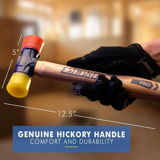 Alt view image 2 of 6 - 12 oz Rubber Mallet, Forged Steel Hammer, Built for Durability | Made in USA, Triple Wedge Construction, Built For The Pro, Multi-Use Mallet, Genuine Hickory Handle