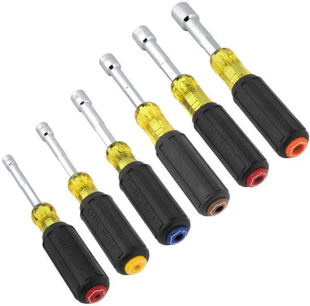 Main image of 65456 Hollow-Shaft Nut Driver Set, Heavy-Duty, Color-Coded Hex Sizes 1/4 to 9/16-Inch, Cushion-Grip Handles, 6-Piece