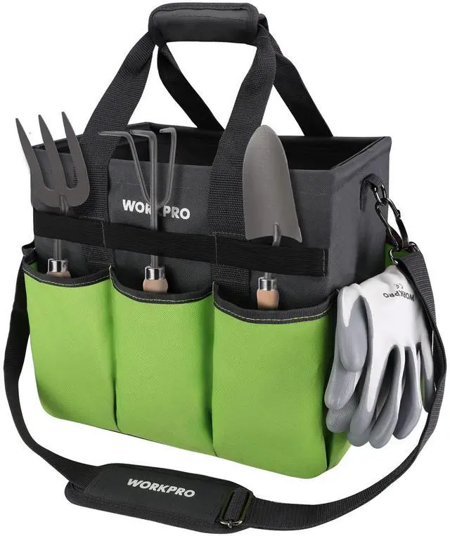 Main image of Garden Tool Bag, 10 Pockets and Shoulder Strap, Green | Heavy Duty Gardening Organizer Tote Bag, Standable Garden Tool Organizer (Tools not Included)
