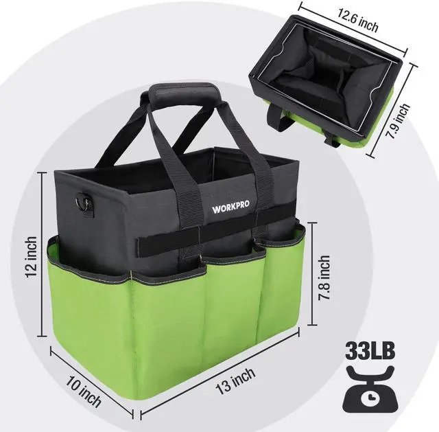 Alt view image 2 of 7 - Garden Tool Bag, 10 Pockets and Shoulder Strap, Green | Heavy Duty Gardening Organizer Tote Bag, Standable Garden Tool Organizer (Tools not Included)