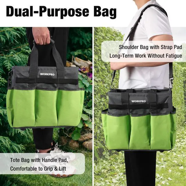 Alt view image 6 of 7 - Garden Tool Bag, 10 Pockets and Shoulder Strap, Green | Heavy Duty Gardening Organizer Tote Bag, Standable Garden Tool Organizer (Tools not Included)