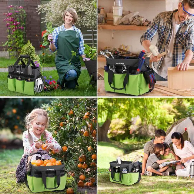 Alt view image 7 of 7 - Garden Tool Bag, 10 Pockets and Shoulder Strap, Green | Heavy Duty Gardening Organizer Tote Bag, Standable Garden Tool Organizer (Tools not Included)