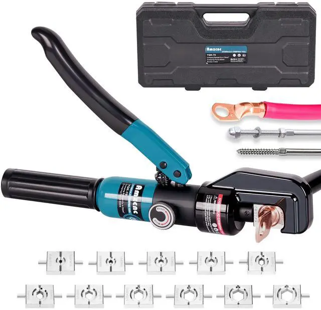 Main image of Hydraulic Battery Cable Crimper 12AWG-4/0AWG 11 US Hex Dies Lugs Kit | Electricians Copper Aluminum Lugs Strong Hex Crimps Electrical Solar RV Marine Automotive Battery Cable Terminal Connections