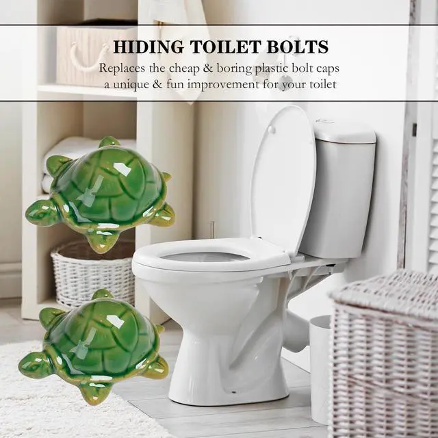 Alt view image 2 of 5 - Toilet Bolt Caps, Decorative Toilet Bolt Covers, Ceramic Cute Frog Covers Toilet Bolts Bathroom Decor Easy Installation Set of 2 (2pcs Green Turtle)