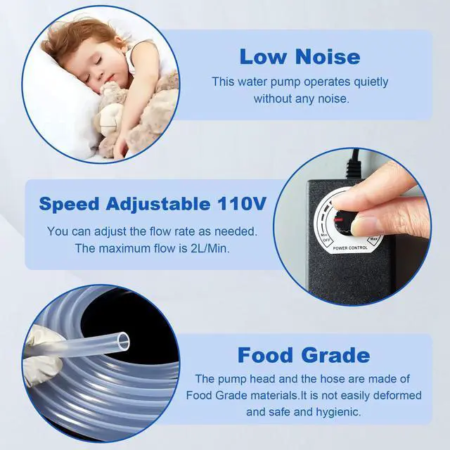 Alt view image 4 of 7 - Food Grade Electric Water Transfer Pump Siphon 110V 2LPM Adjustable Flow | Small Self-Priming Low-Noise Water Pump Kit 110-240V, Homebrew/Wine/Beer/Kombucha, Ice/Coffee/Water cooling, Cooking/Aquarium