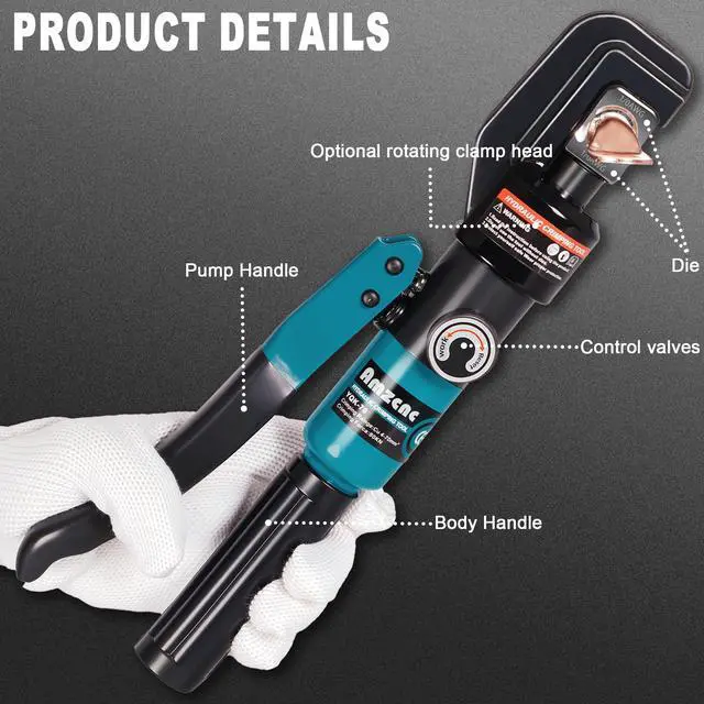Alt view image 6 of 6 - Hydraulic Battery Cable Crimper 12AWG-4/0AWG 11 US Hex Dies Lugs Kit | Electricians Copper Aluminum Lugs Strong Hex Crimps Electrical Solar RV Marine Automotive Battery Cable Terminal Connections