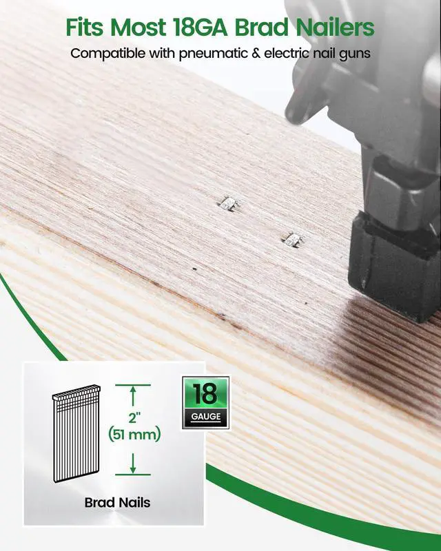 Alt view image 3 of 7 - 18 Gauge Brad Nails, 2-Inch 18GA Brad Nails, Galvanized Nail Gun Nails for Pneumatic, Electric Brad Nailer Gun (5,000 Counts)