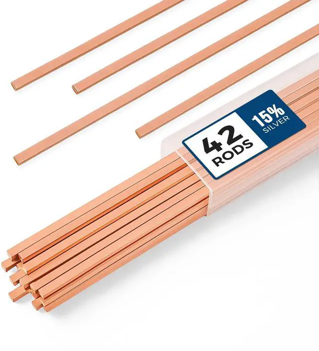 Main image of 42 pcs Brazing Rods AWS BCuP-5 15% Silver Solder Phos Copper Brazing Alloy Flat Welding Rods 0.050"x1/8"x10" for HVAC, Refrigeration, and Industrial Applications