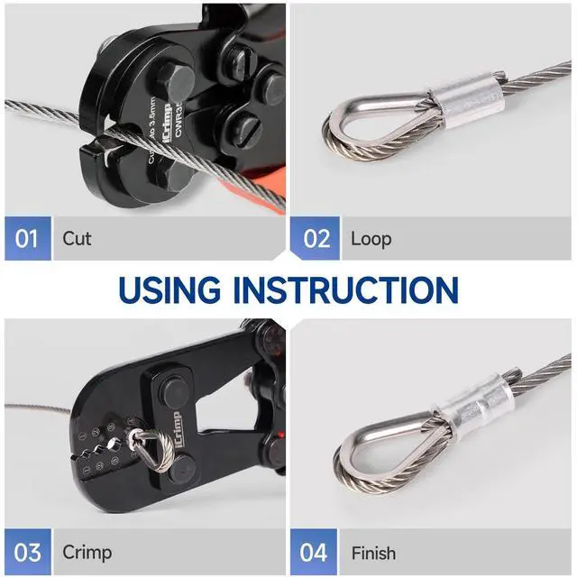 Alt view image 3 of 7 - iCrimp IWS-1608M4 Wire Rope Crimper 3/64" to 1/8" 4 Dies | High carbon steel swaging tool for aluminum oval, double-barrel & annealed copper sleeves; ideal for railing, cable & fishing