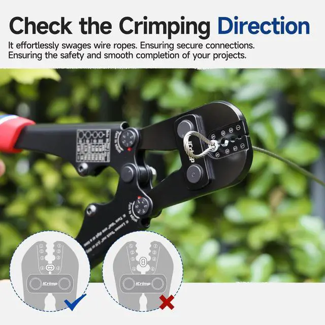 Alt view image 5 of 7 - iCrimp IWS-1608M4 Wire Rope Crimper 3/64" to 1/8" 4 Dies | High carbon steel swaging tool for aluminum oval, double-barrel & annealed copper sleeves; ideal for railing, cable & fishing