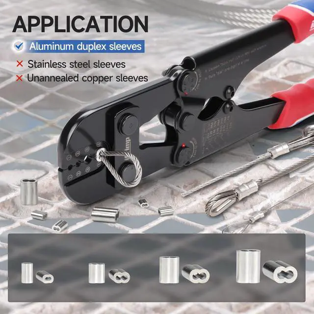 Alt view image 6 of 7 - iCrimp IWS-1608M4 Wire Rope Crimper 3/64" to 1/8" 4 Dies | High carbon steel swaging tool for aluminum oval, double-barrel & annealed copper sleeves; ideal for railing, cable & fishing