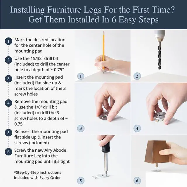Alt view image 5 of 7 - Premium Walnut Square Furniture Legs (Full Install Kit) - Pick Your Size and Color