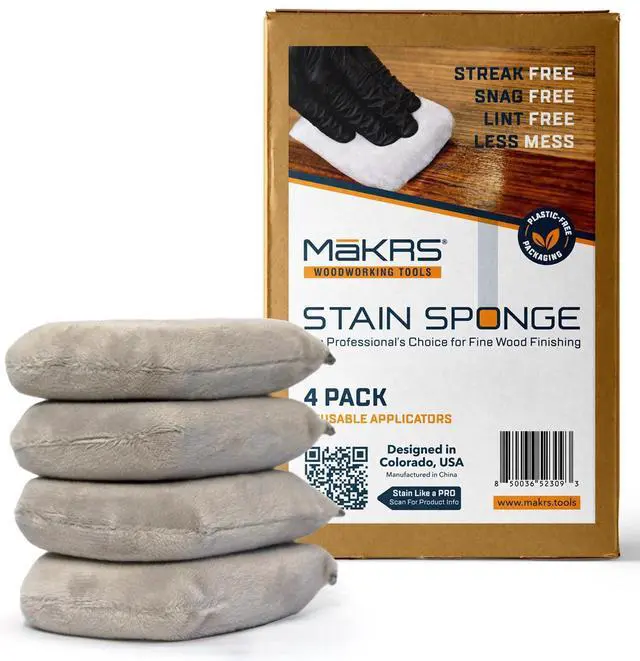 Main image of MKRS Stain Sponges, Wood Finish Applicators, 4-Pack | Lint-free, snag-free, streak-free microfiber sponges for exterior posts, railings, interior trim, doors, and large surfaces