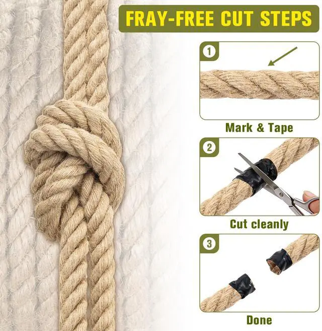 Alt view image 3 of 7 - Jute Rope Heavy Duty - 1inch 50ft Thick Natural Twisted Manila Hemp Ropes Indoor and Outdoor Decorative Kits for Crafts Porch Swing Nautical Tug of War Deer Hunting Landscaping