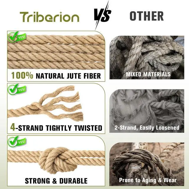 Alt view image 4 of 7 - Jute Rope Heavy Duty - 1inch 50ft Thick Natural Twisted Manila Hemp Ropes Indoor and Outdoor Decorative Kits for Crafts Porch Swing Nautical Tug of War Deer Hunting Landscaping