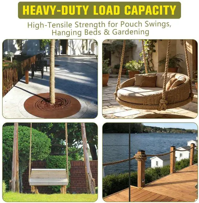 Alt view image 5 of 7 - Jute Rope Heavy Duty - 1inch 50ft Thick Natural Twisted Manila Hemp Ropes Indoor and Outdoor Decorative Kits for Crafts Porch Swing Nautical Tug of War Deer Hunting Landscaping
